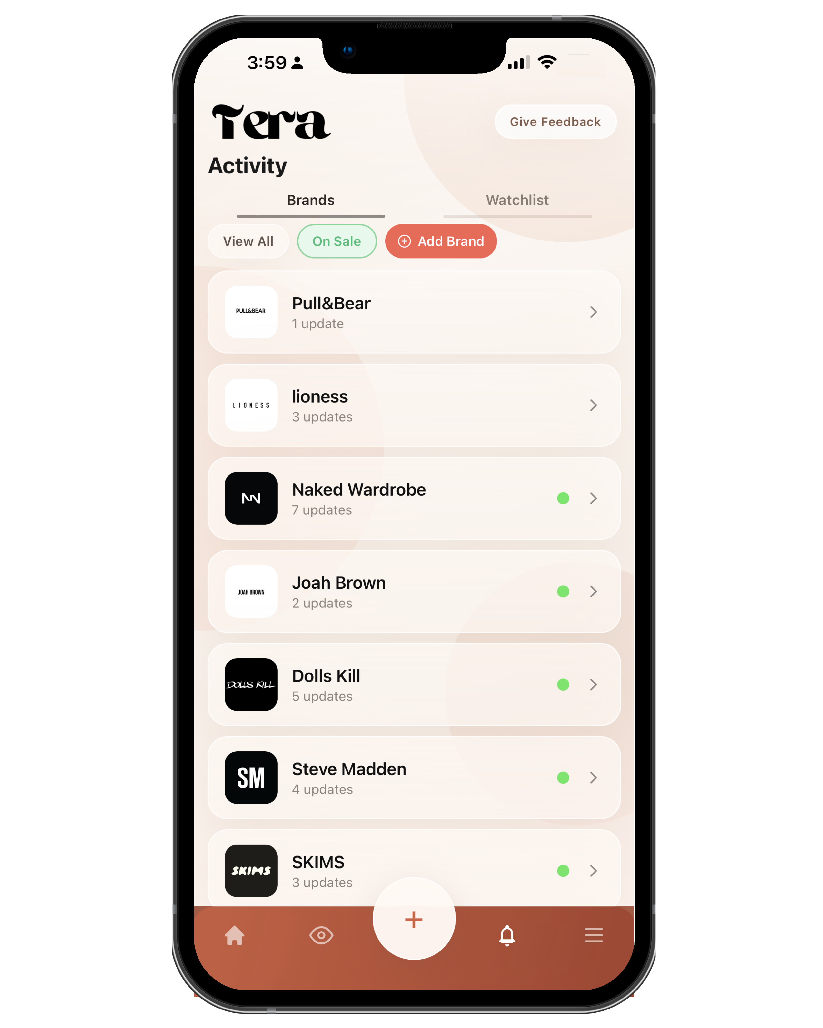Tera activity phone screen