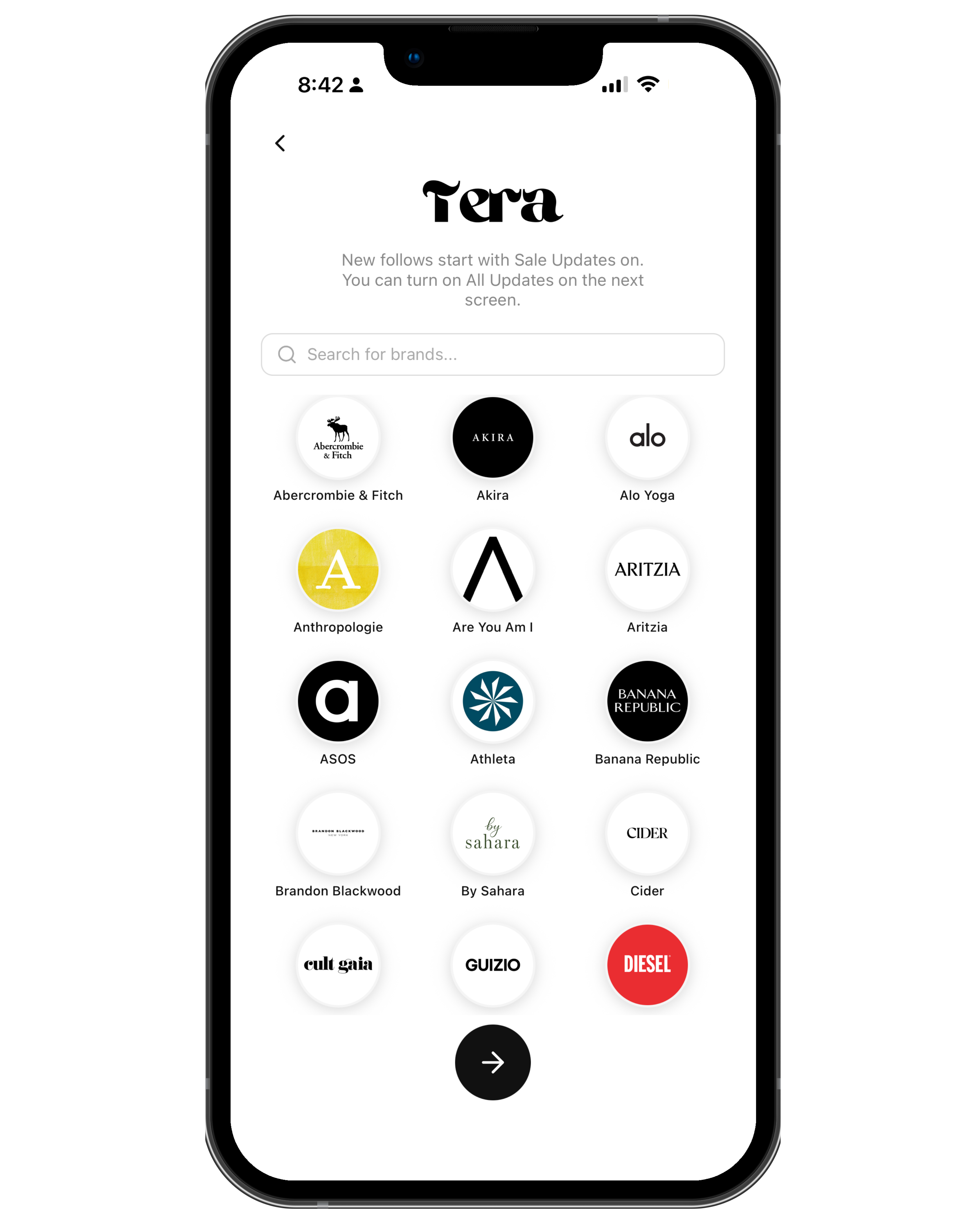 Tera brand picker phone screen