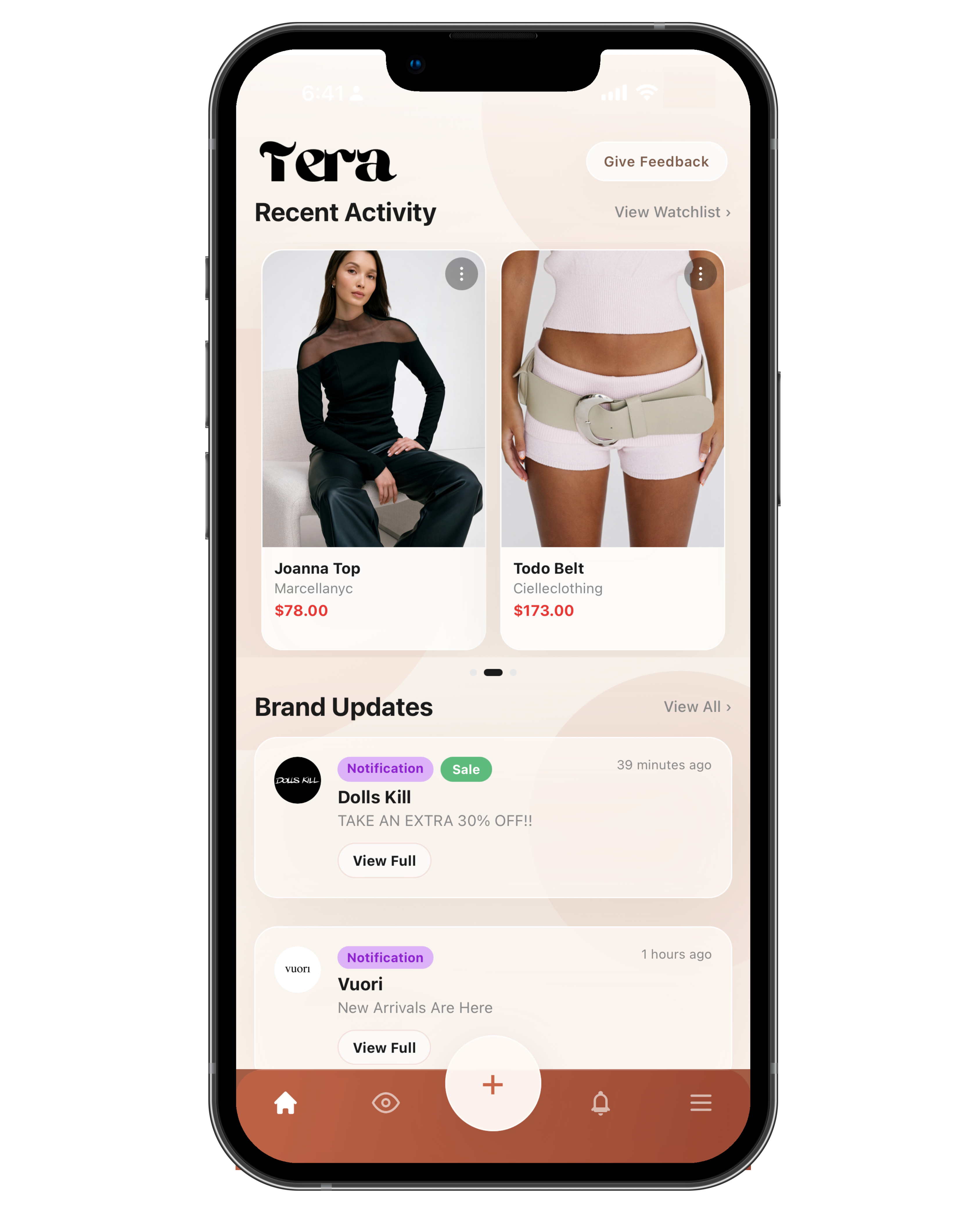 Tera recent activity phone screen